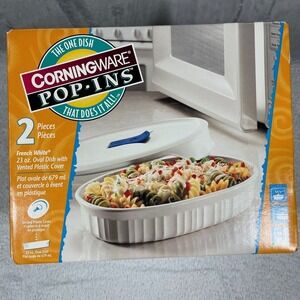 Corningware Pop-Ins 2-Piece Vented Cover Dish French White NEW unopened box 23oz
